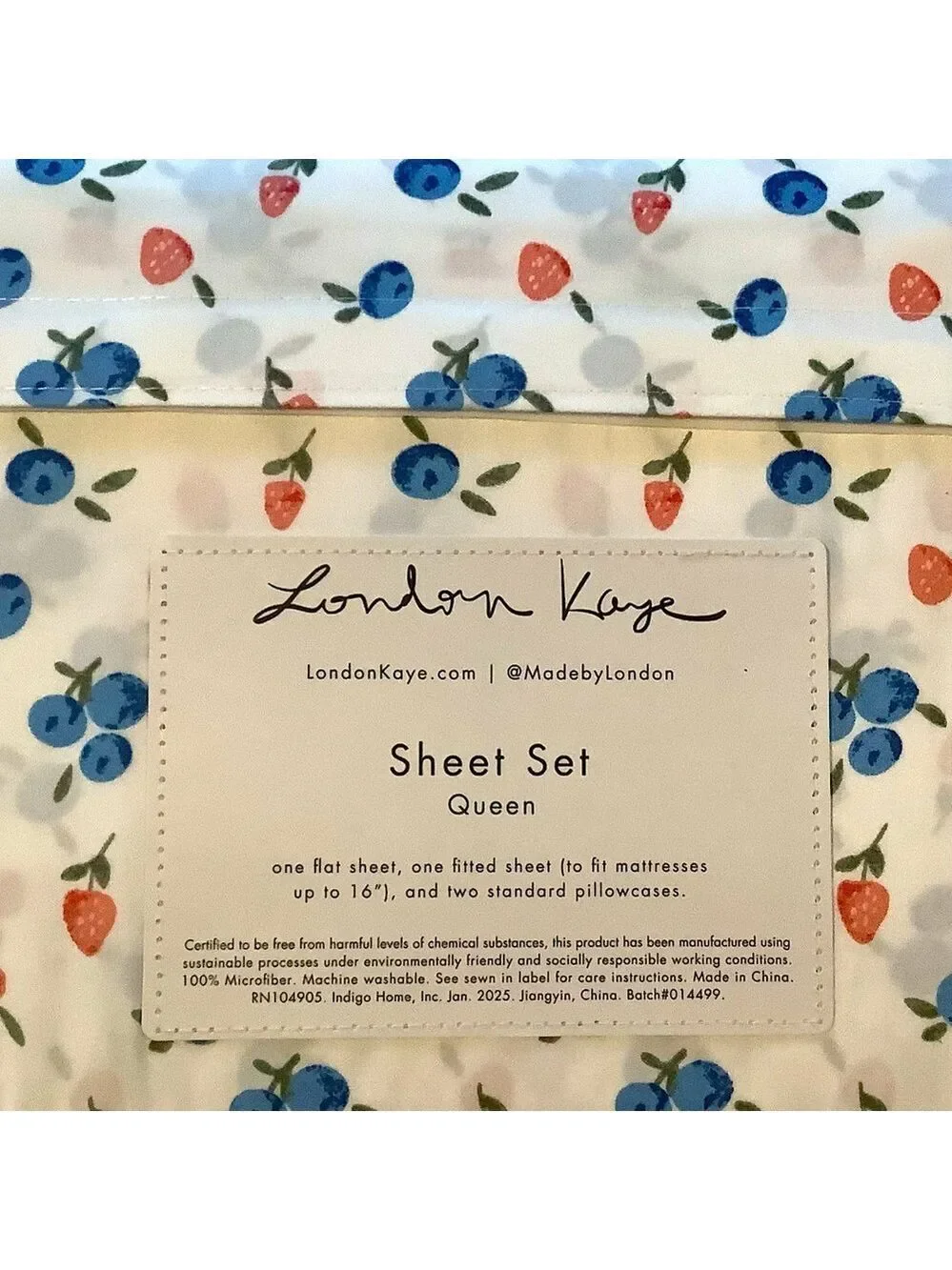 London Kaye Summer Berries Strawberry Blueberry Sheet Set New